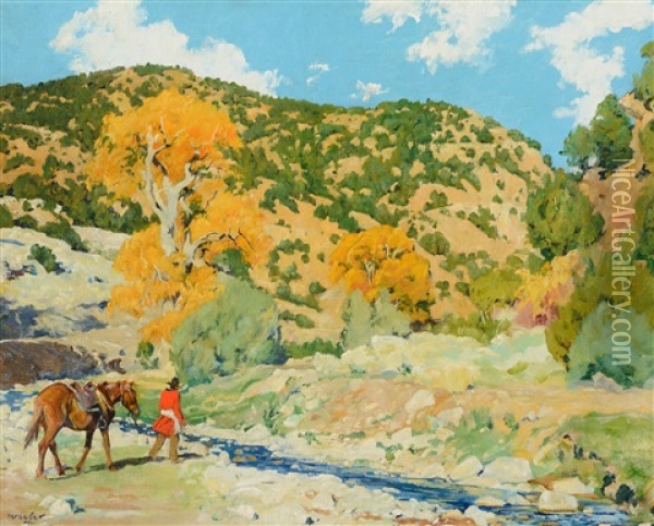 Water - Crossing The Creek Oil Painting - Walter Ufer