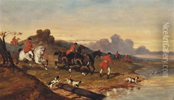 The Stag Hunt Oil Painting - Alfred De Dreux