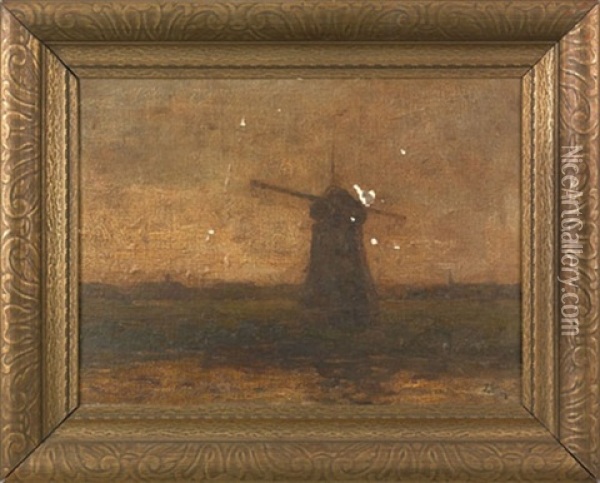 Landscape With Windmill Oil Painting - Jacob Henricus Maris