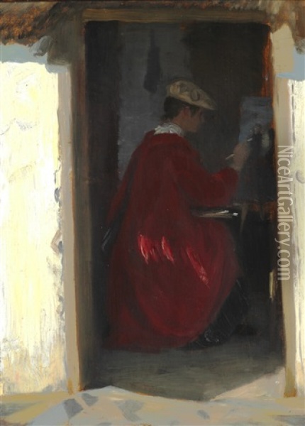 Interior With The Artist's Wife Painting Oil Painting - Peder Severin Kroyer