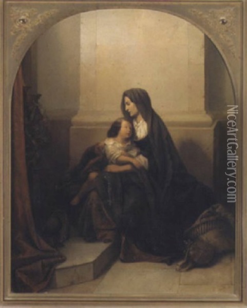 Junge Mutter Mit Ihrem Kind Im Gebet Oil Painting - Joseph Petzl