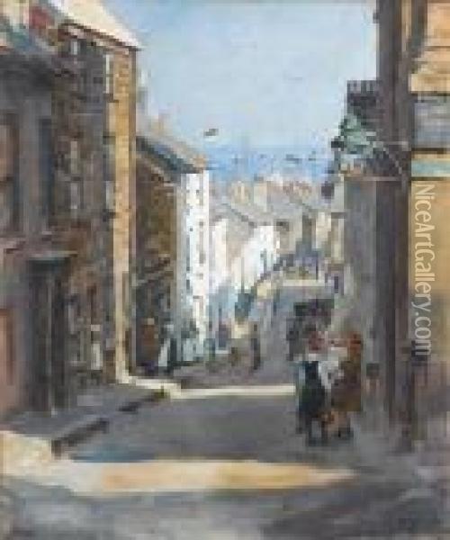 An Old Quarter Of Penzance Oil Painting - Stanhope Alexander Forbes
