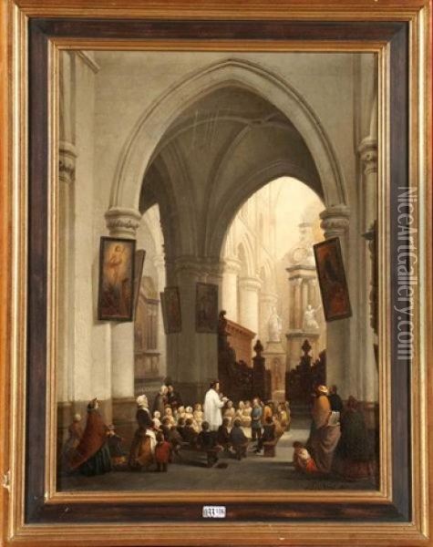 L'heure Du Catechisme A L'eglise Oil Painting - Bernard Neyt