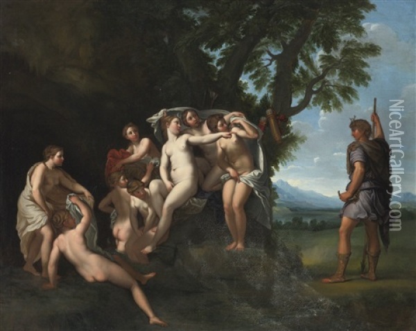 Actaeon Surprising Diana And Her Nymphs Oil Painting - Francesco Albani