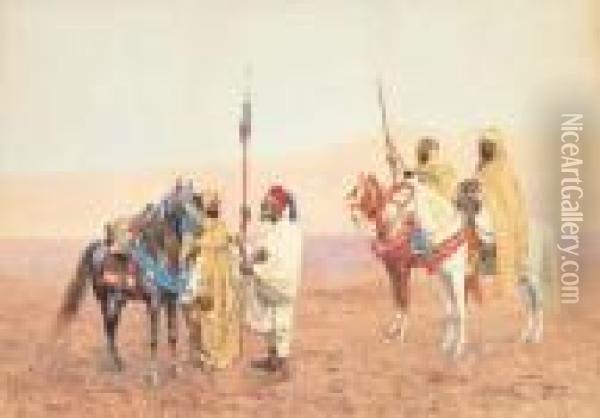 Sosta Di Cavalieri Arabi Nel Deserto Oil Painting - Giulio Rosati
