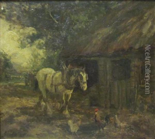 Carthorse And Chickens Oil Painting - John Falconar Slater