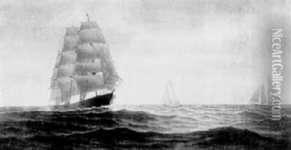 Sailing Vessels At Sea Oil Painting - James Gardner Babbidge