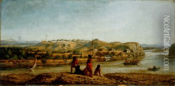 Village Minier Le Long Du Rio Grande Oil Painting - Ernest Etienne Narjot