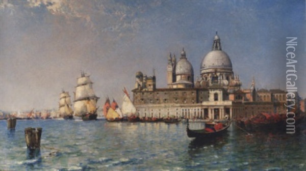 Venice, Flood Tide - The Dogana And Santa Maria Della Salute Oil Painting - Arthur Joseph Meadows