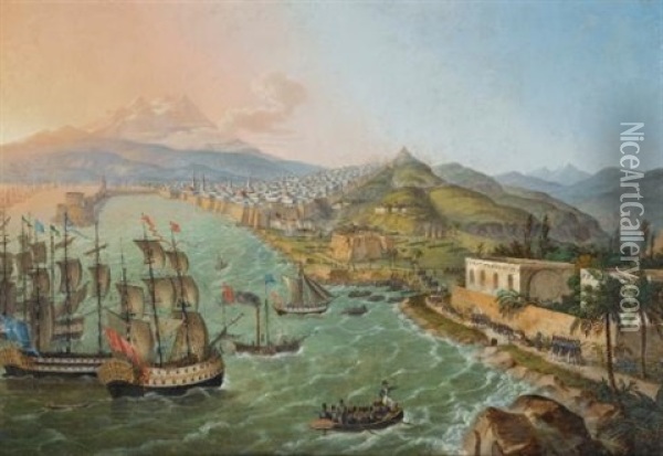 Flotilla Before Algiers Oil Painting - Carl Ludwig Hoffmeister