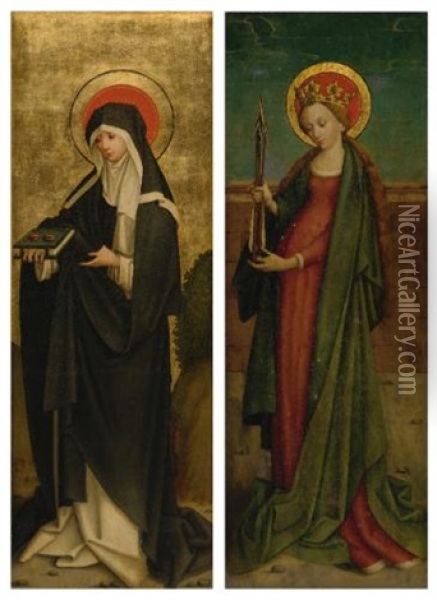 Saint Odilia Of Alsace; Saint Ursula (pair) Oil Painting - Hans Holbein the Elder