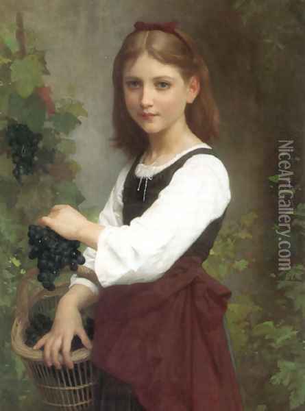 Young Girl Holding A Basket Of Grapes Oil Painting - Elizabeth Jane Gardner Bouguereau