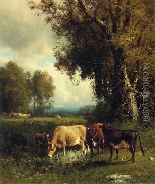 Cows in the Meadow Oil Painting - William Howard Hart