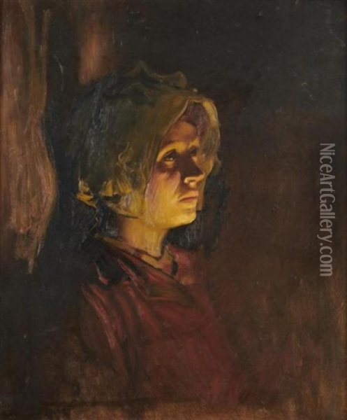Jeune Fille A La Bougie Oil Painting - Joseph Bail