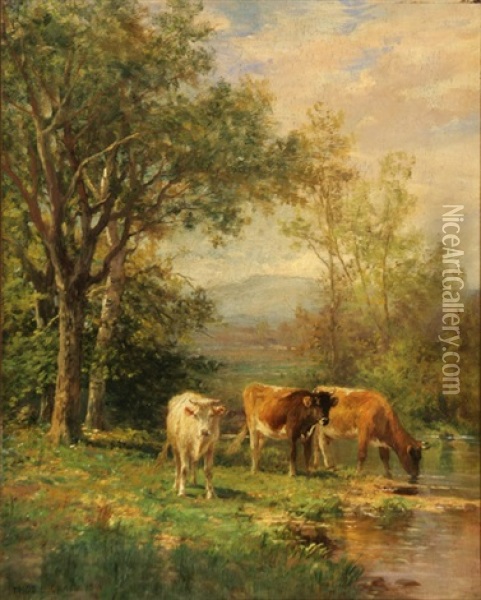 On The Banks Of The Green River, Mass. (+ A Curious Neighbor; Pair) Oil Painting - Thomas Bigelow Craig