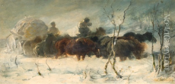Treck Im Wintersturm Oil Painting - Adolf Schreyer