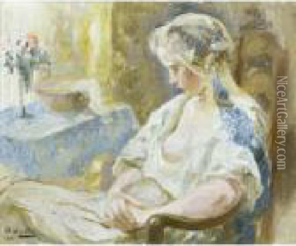 Jeune Fille Assise Oil Painting - Otto Vautier