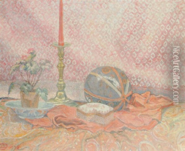 Arrangement En Rouge Dominant Oil Painting - Lucien Pissarro