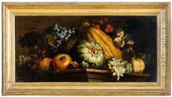 Natura Morta Di Frutta Su Ripiano In Marmo Oil Painting - Agostino Verrocchi