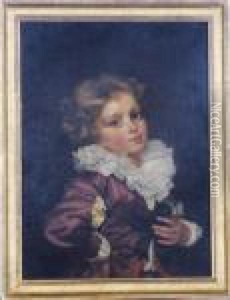 Portrait Of A Young Boy, Half-length, In A Pink Coat Oil Painting - Marguerite Gerard