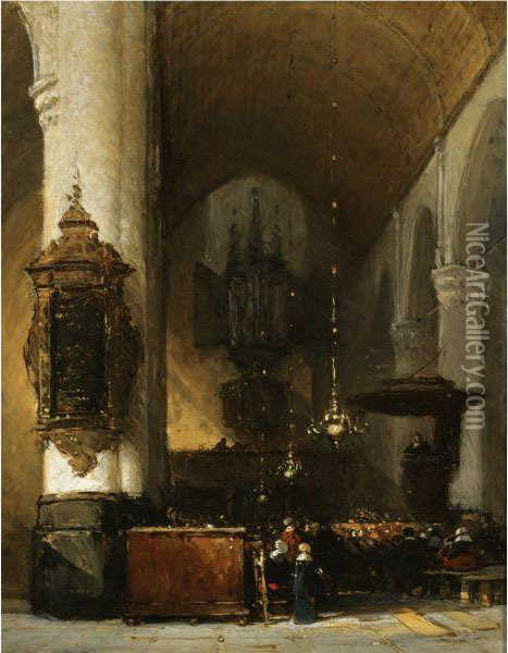 Interior Of The Grote Kerk, Leiden Oil Painting - Johannes Bosboom