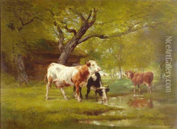 Vaches Au Bord De La Mare Oil Painting - Theodore Levigne