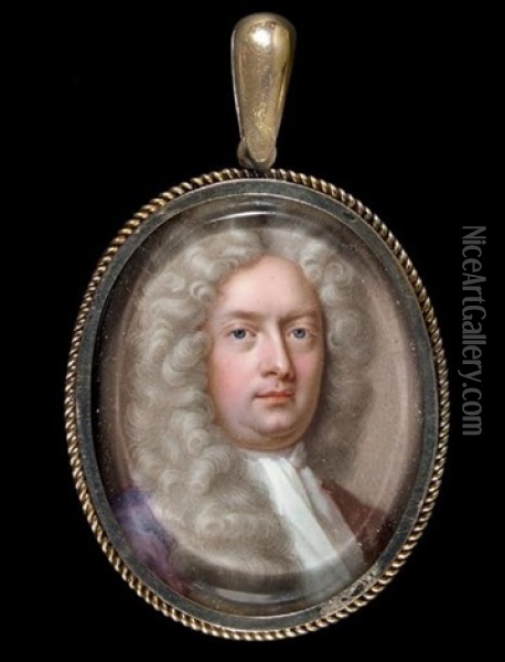Portrait De Gentilhomme En Habit Marron Pale Et Perruque Oil Painting - Charles Boit