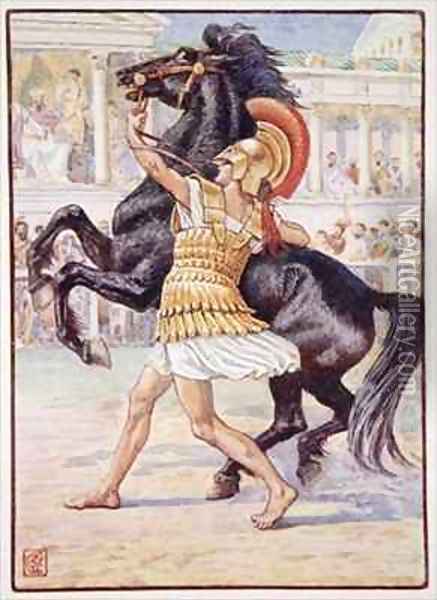 He ran towards the horse and seized the bridle Oil Painting - Walter Crane
