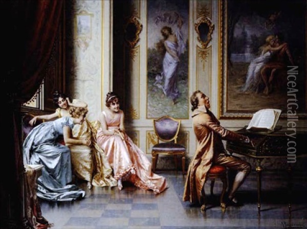 The Afternoon Concert - Out Of Tune Oil Painting - Vittorio Reggianini