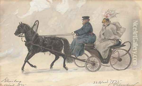 An officer in a horse-drawn carriage, St. Petersburg Oil Painting - William McConnell