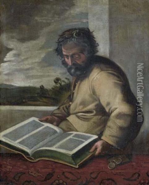 Mann Lesend Auf Einer Terrasse. Oil Painting - Salomon Rombouts