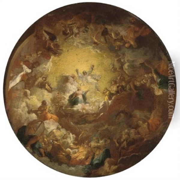 The Assumption Of The Virgin: A Modello For A Domed Ceiling Oil Painting - Antoine Berthelemy