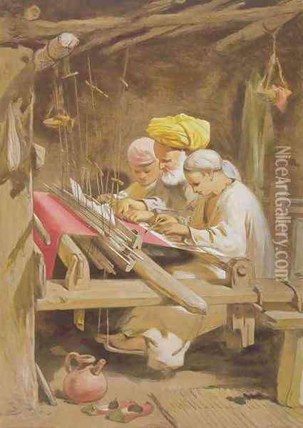 Cashmere Shawls- Weaving, 1863 Oil Painting - William Simpson