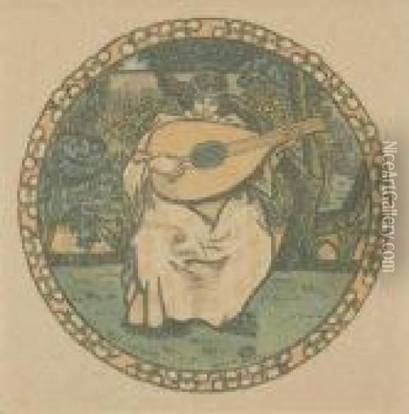 Die Lautenspielerin. Oil Painting - Lucien Pissarro