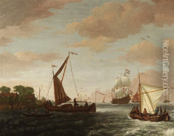 Marine - Statenyacht, Fischerboote Und Eine Hollandische Kriegspinasse In Einer Flusmundung Oil Painting - Adam Silo