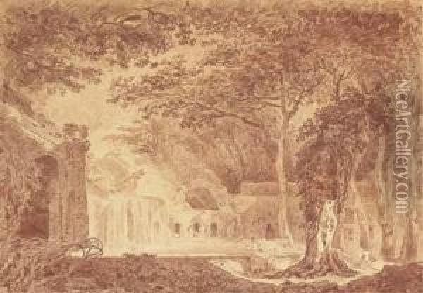 La Fontaine D'arethuse Dans Les Jardins De La Villa D'este Oil Painting - Pierre Adrien Paris