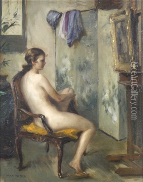 Sitzender Frauenakt In Einem Interieur Mit Paravent Oil Painting - Max Friedrich Rabes