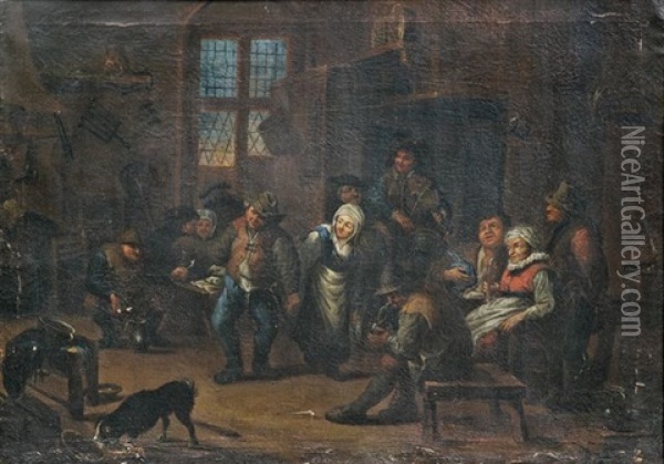 Bauerntanz Im Wirtshaus (+ Lustiges Treiben Im Wirtshaus; Pair) Oil Painting - Adriaen Jansz van Ostade
