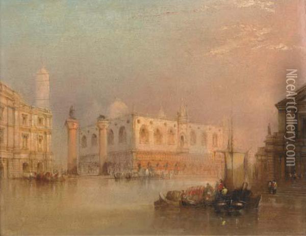 Vessels Before St Mark's Square, Venice Oil Painting - Edward Pritchett