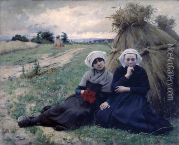 In The Poppy Field Oil Painting - Charles Sprague Pearce