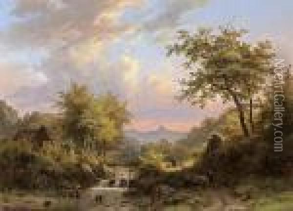 Figures In A Mountainous Landscape Oil Painting - Johann Bernard Klombeck
