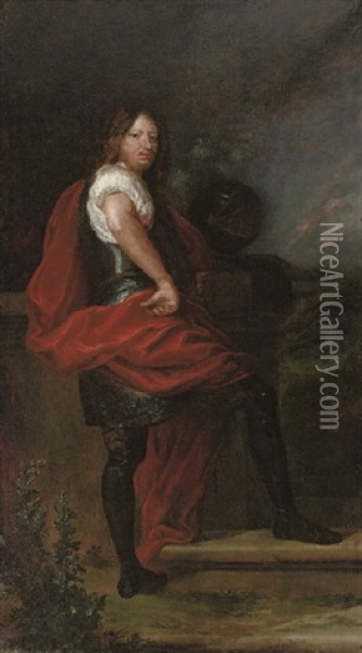 Portrait Of A Gentleman In Armour With A Red Wrap Oil Painting - Adriaen Hanneman