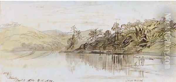 View over the lake, Kandy, Ceylon Oil Painting - Edward Lear