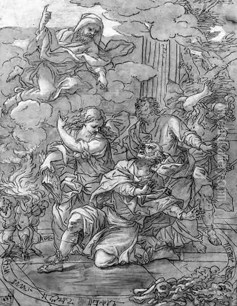 God the Father chastizing a cabalist Oil Painting - Giovanni Battista Lenardi