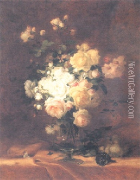 Un Bouquet De Roses Oil Painting - Andre Perrachon