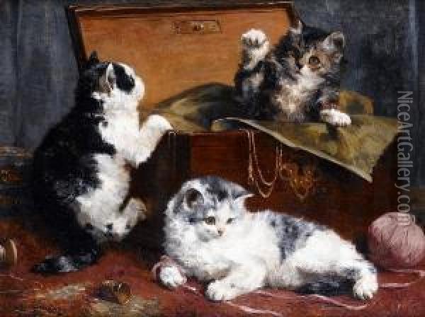 Kittens At Play Oil Painting - Charles van den Eycken