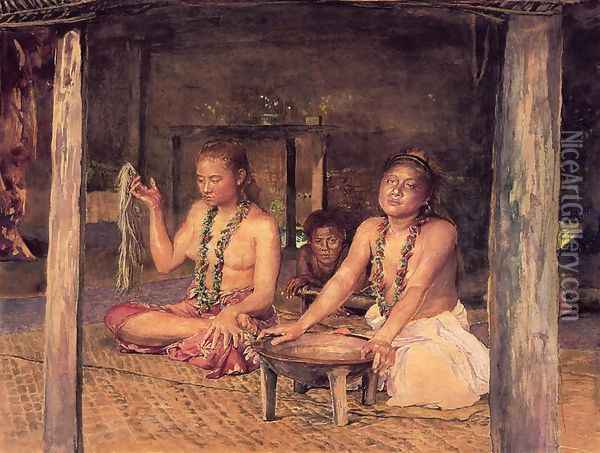 Siva With Siakumu Making Kava In Tofaes House Oil Painting - John La Farge