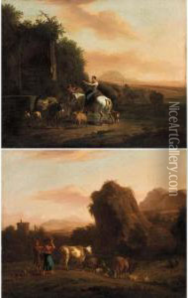 Paesaggi Con Figure Ed Animali Oil Painting - Abraham Jansz Begeyn
