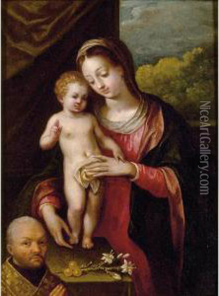 The Madonna And Child With A Donor Oil Painting - Lavinia Fontana
