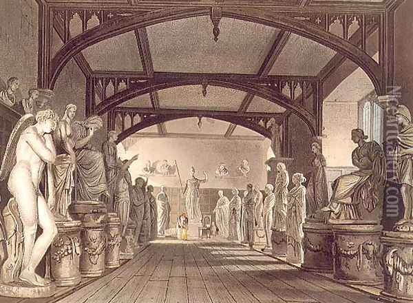 The Statue Gallery, illustration from the History of Oxford, engraved by Frederick Christian Lewis (1779-1856) pub. by R. Ackermann, 1814 Oil Painting - William Westall